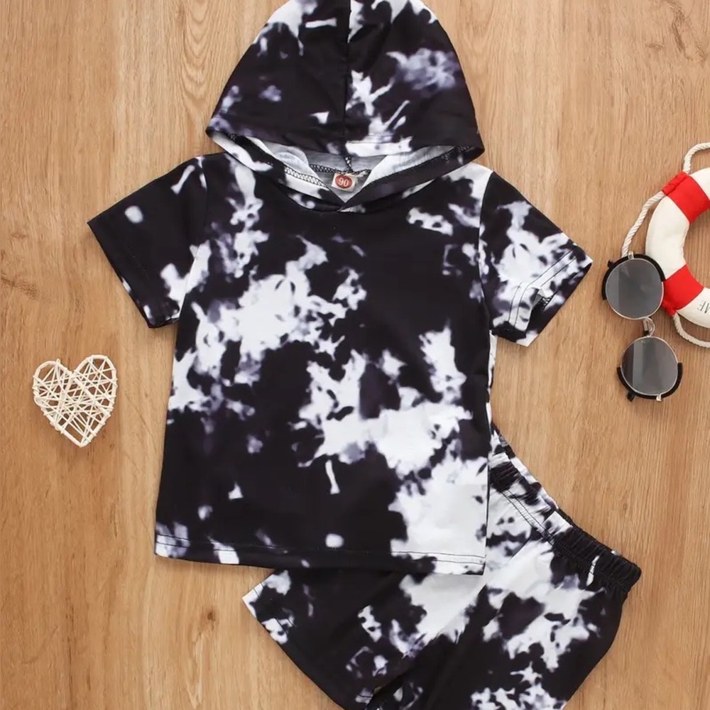 Boys Tie-Dye Acid wash Lounge Set - Black and White